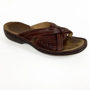 Clarks Genuine Leather Woven Criss Cross Slip on Open Toe Sandal